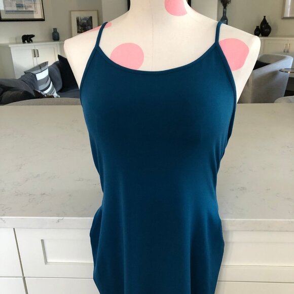 Bodycon Slip Midi Dress w Spaghetti Straps Teal Blue Sz 8 - no brand/fabric tag - Picture 2 of 11